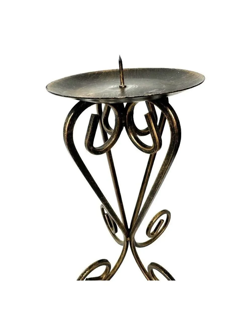 Distressed Black Gold Scroll Metal 11 inch Pillar Candle Holder A1